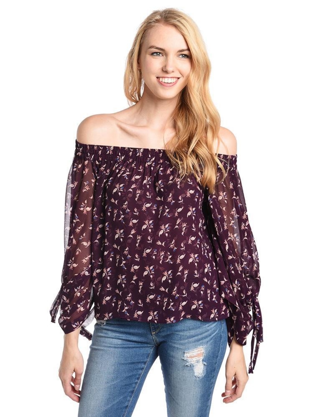 MISA Los Angeles‎ Silk Feel Floral Peasant Blouse Off Shoulder XS